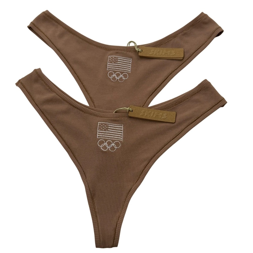 SKIMS Soft Lounge‎ Rib Dipped Thong Team USA Lot of 2 Sienna Medium - Picture 10 of 10